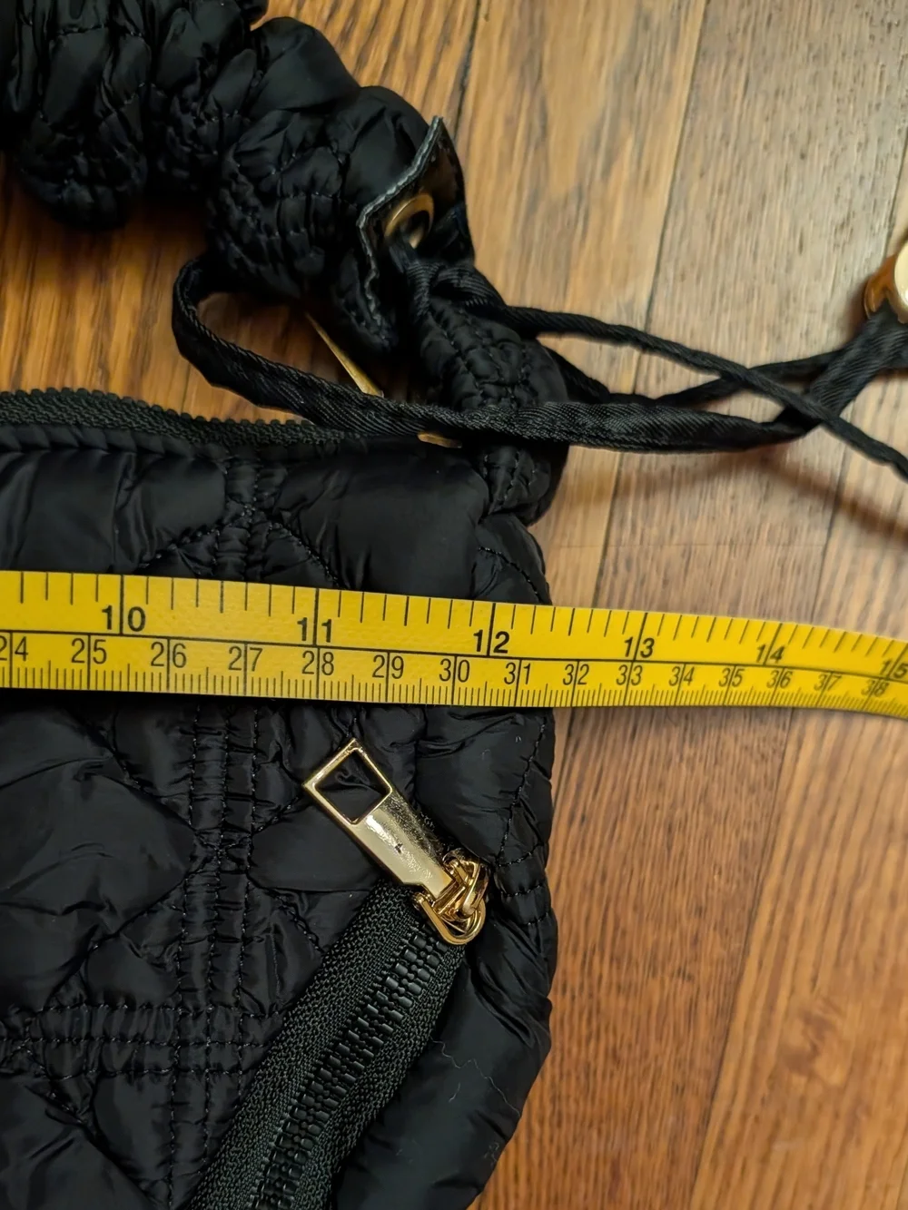NWOT Adjustable Draped Strap Small Black Quilted Crossbody Bag